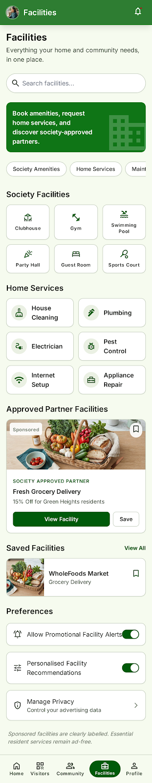 AWASAN Resident App facilities page